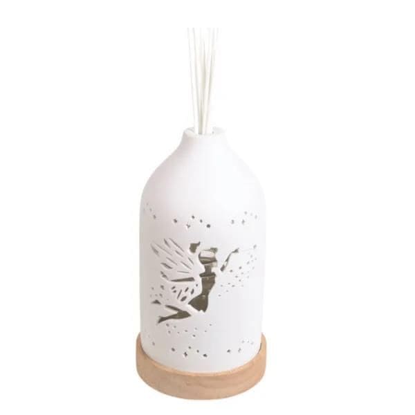 Aromatize Woodbridge LED Ceramic Clean Linen Scented Reed Diffuser Liquid & 8 Reeds - Fairy image 3