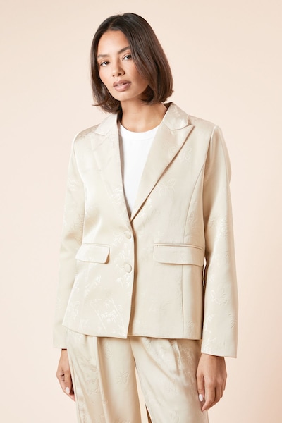 Dorothy Perkins Single Breasted Satin Jacquard Blazer Neutral