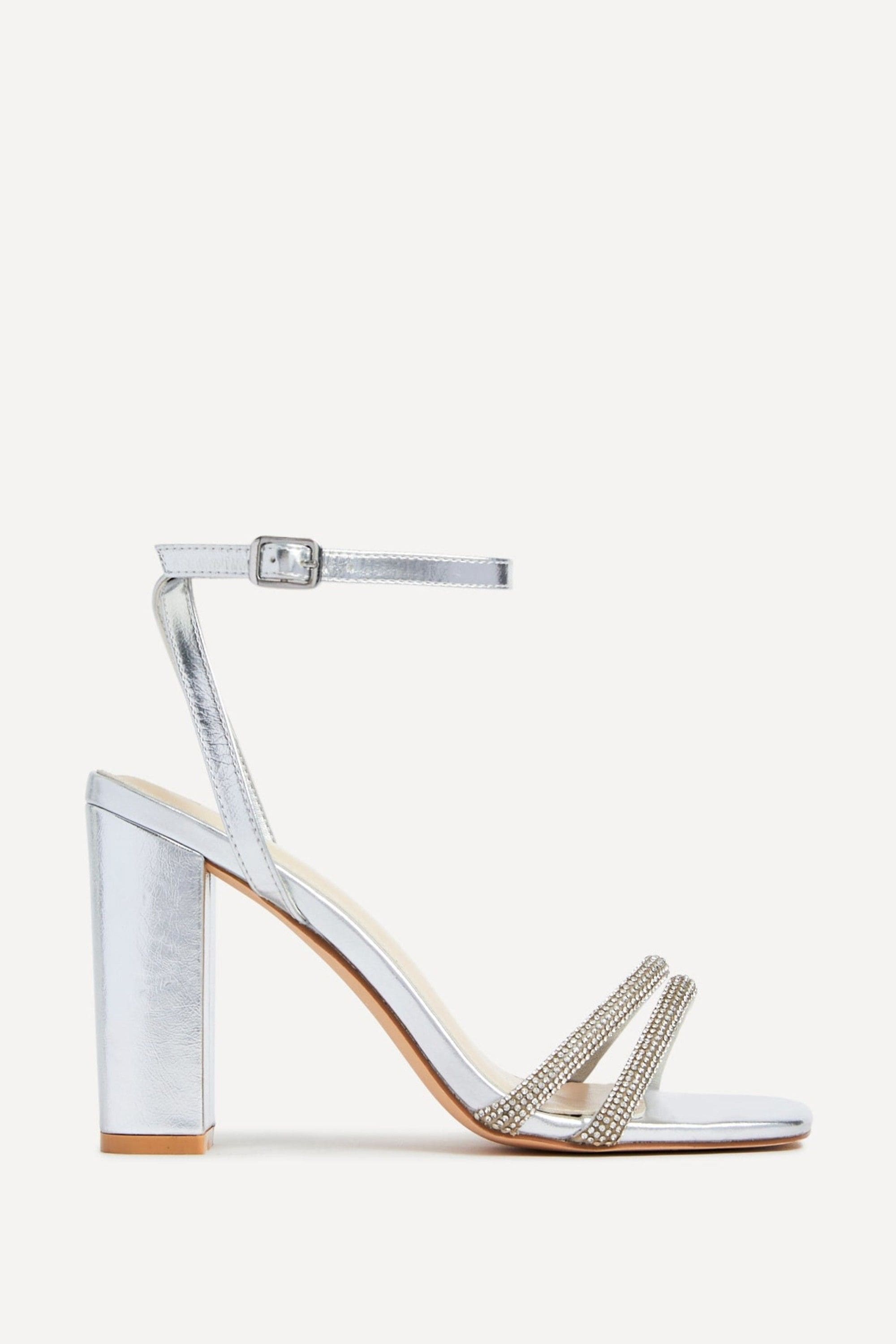 Linzi Amelie Wide Fit Silver Faux Leather Diamante Strap Block Heeled Sandal image 1