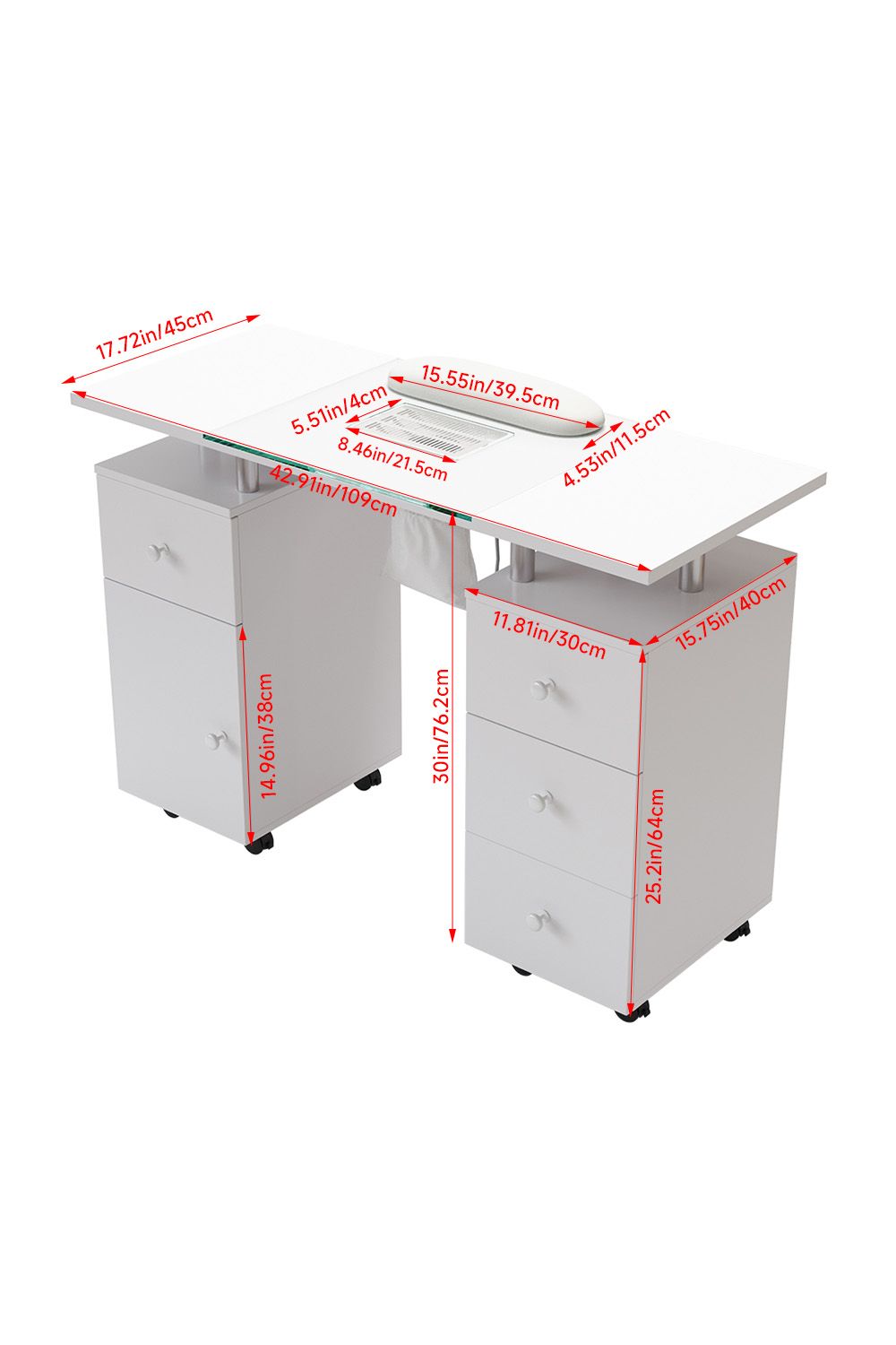 SHEONLY Professional Mobile Manicure Table with Built-in Dust Collector and Drawers image 7