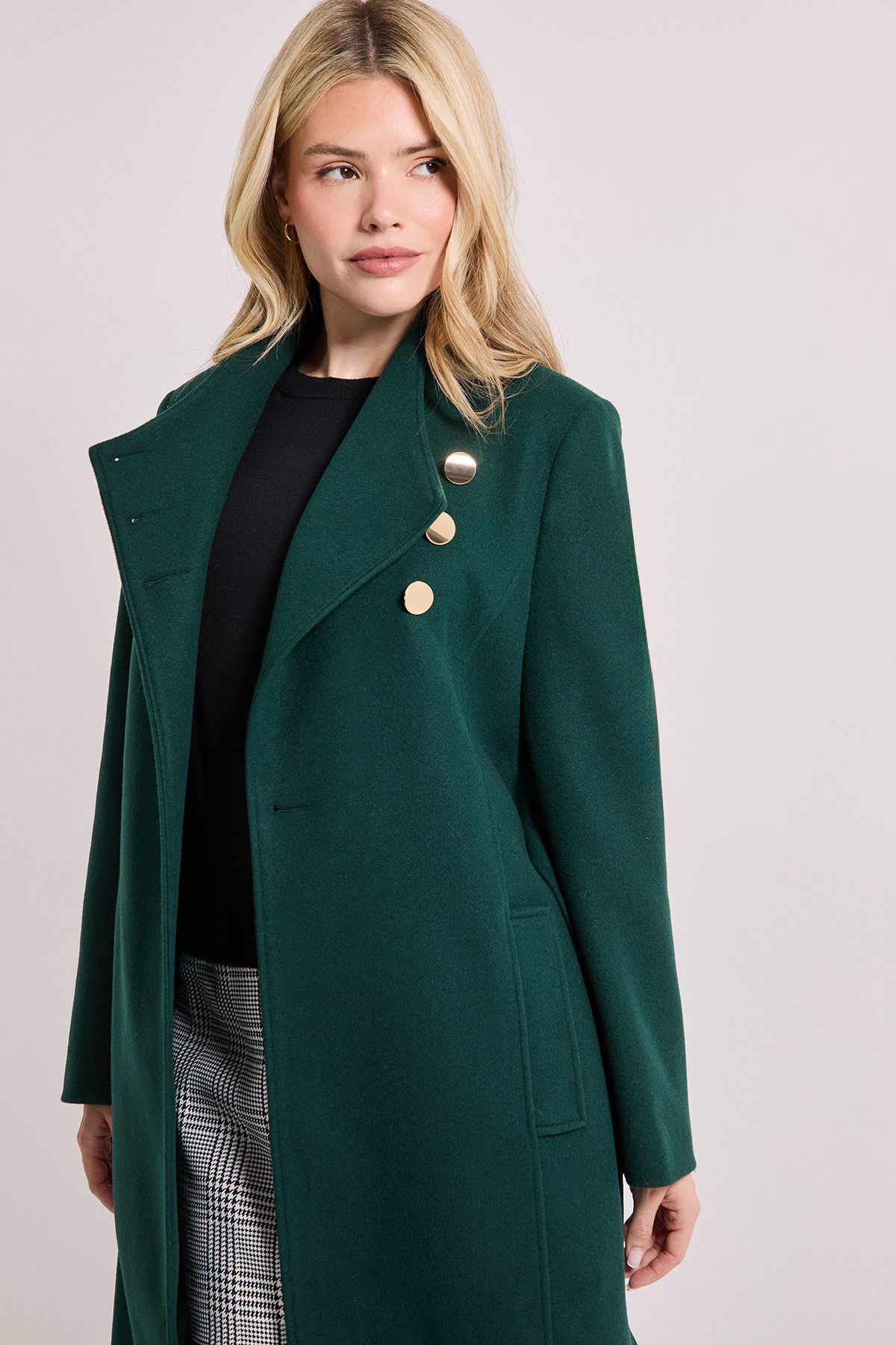 Dorothy Perkins Funnel Neck Belted Coat Green image 4