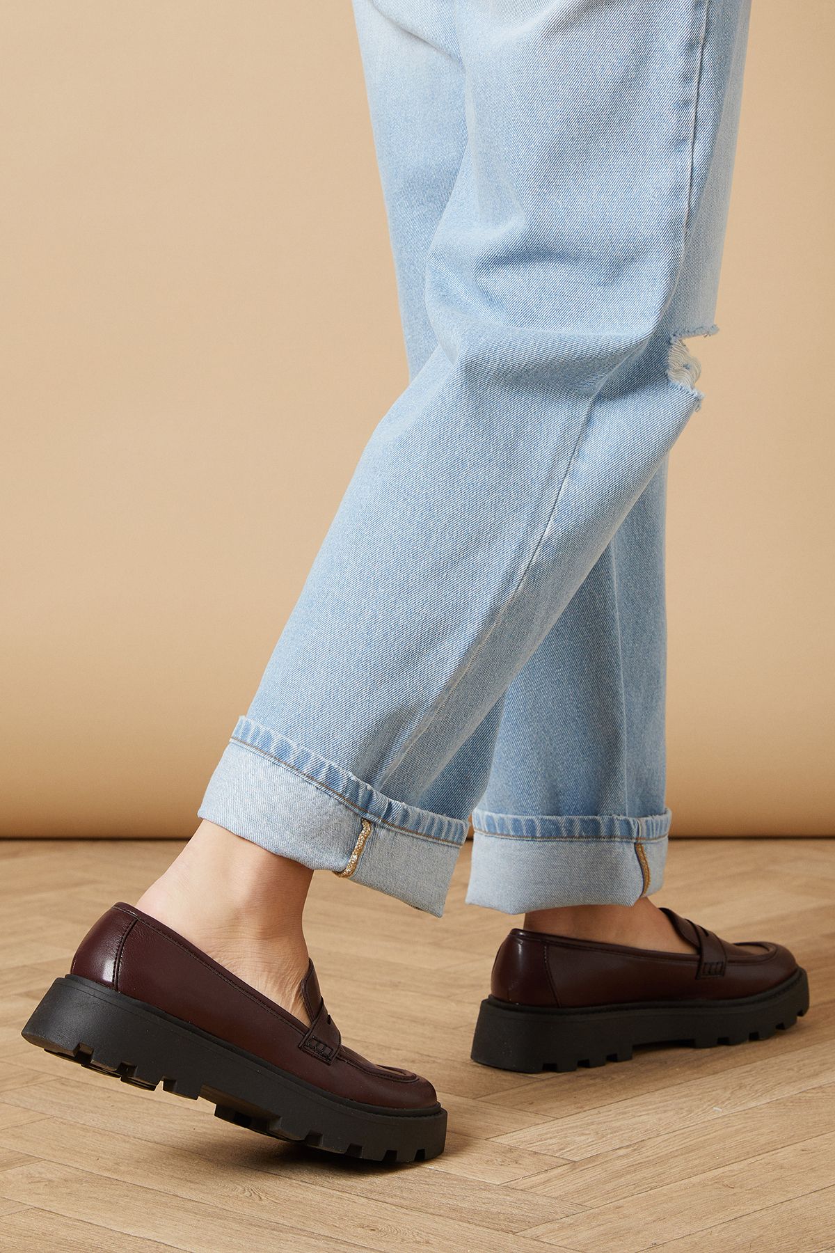 Oasis Brit Faux Patent Leather Chunky Penny Loafers Burgundy image 4