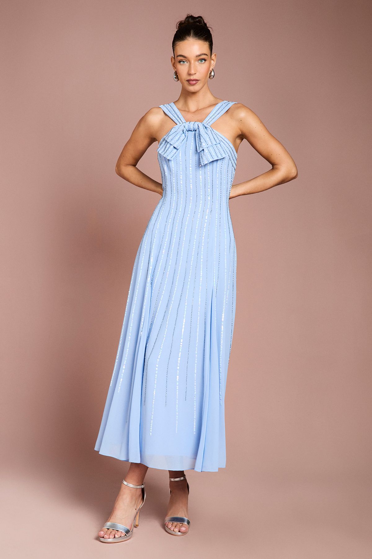 Coast Cross Front Bow Detail Embellished Midi Dress Cornflower Blue image 1