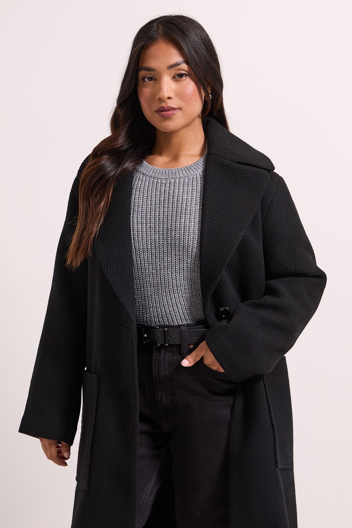 Dorothy Perkins Petite Pocket Detail Coat Black image 3