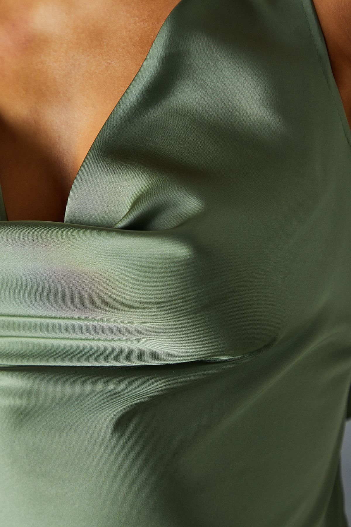 MissPap Premium Satin Cowl Neck Fishtail Maxi Bridesmaid Dress Sage image 5