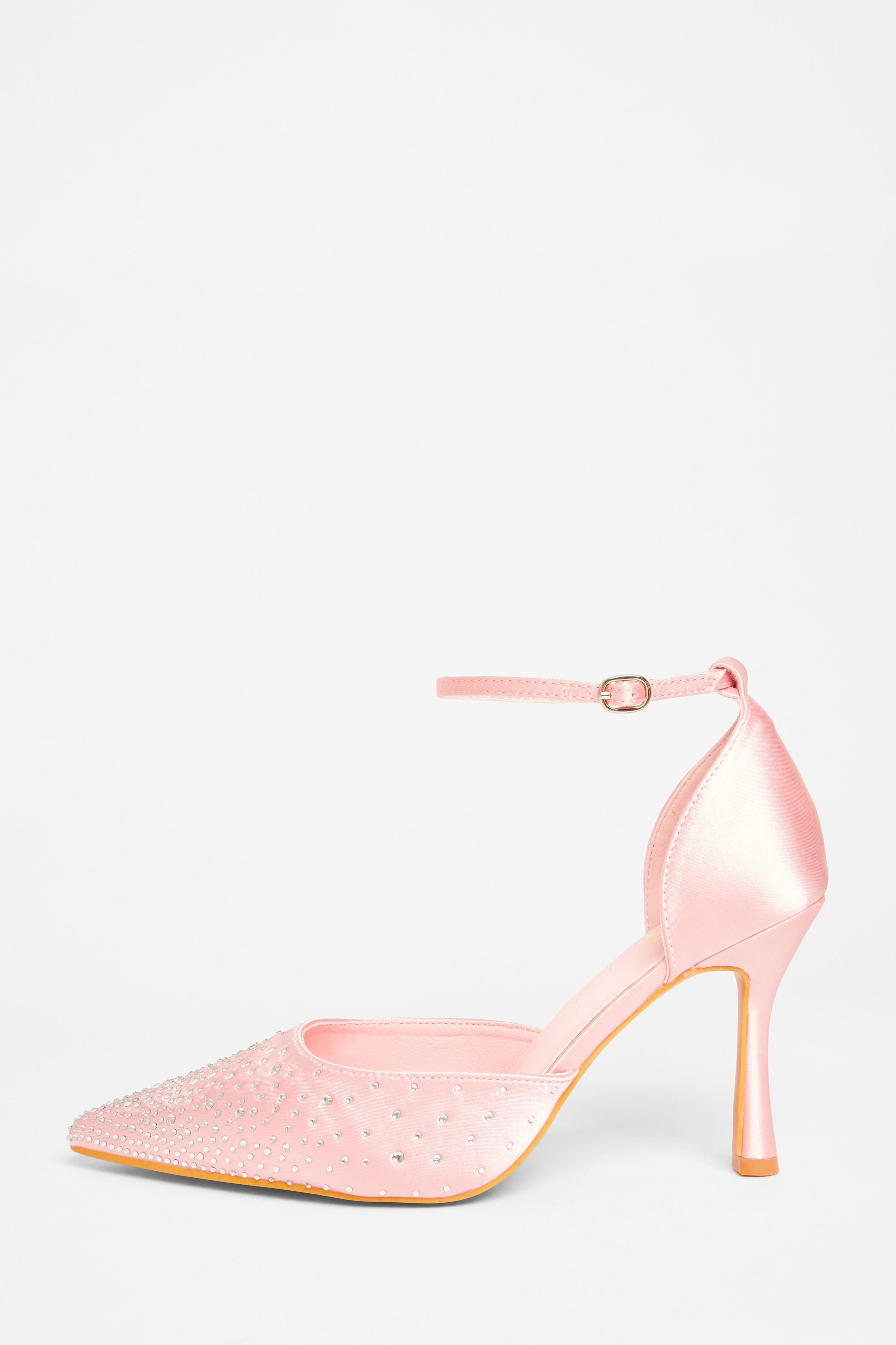 Quiz Pink Wide Fit Diamante Court Heels image 3