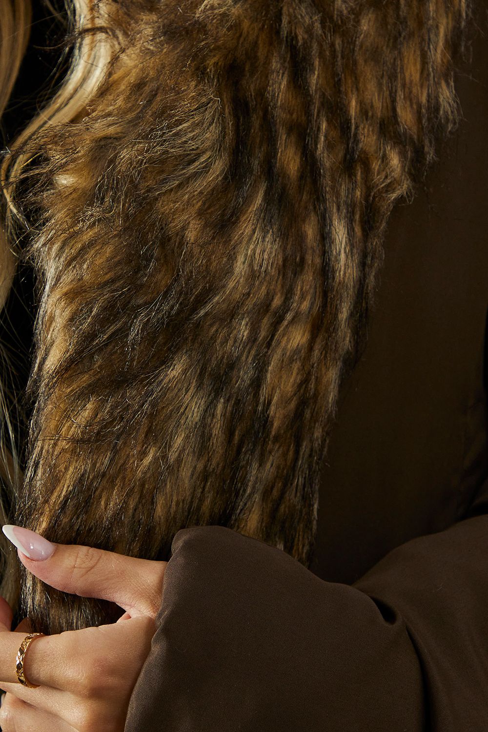 MissPap Faux Fur Trim Puffer Coat Chocolate image 5