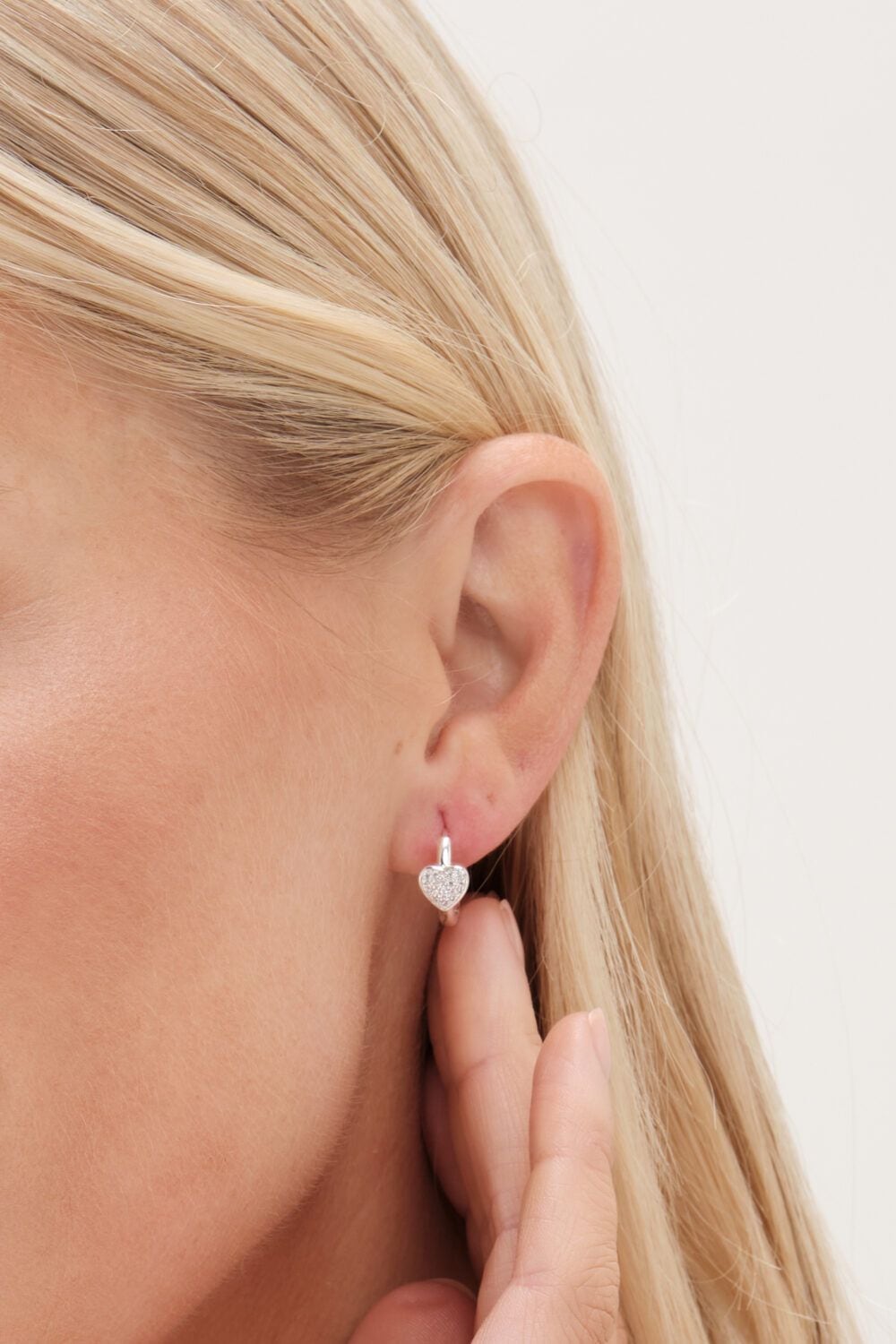 Simply Silver Sterling Silver 925 Pave Heart Huggie Hoop Earrings image 2