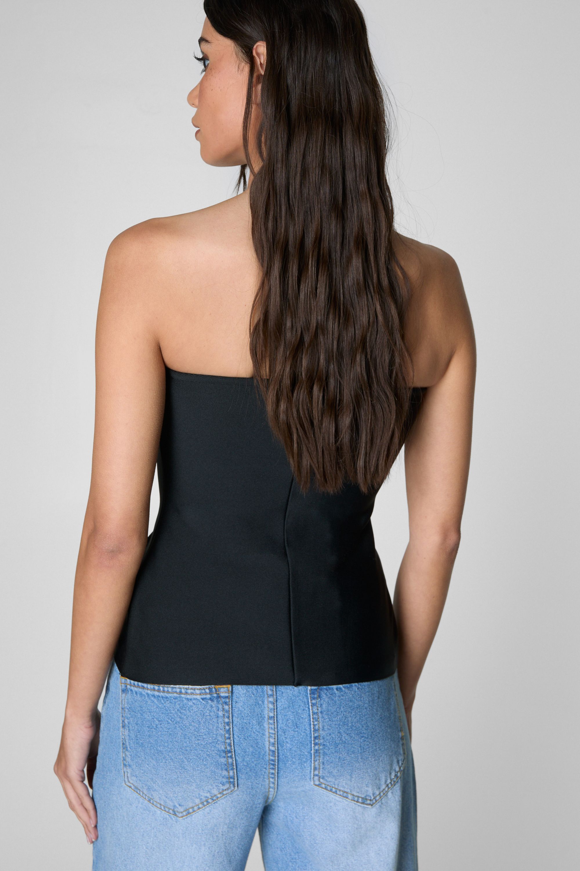 NastyGal Bandage Zip Front Bandeau Top Black image 4