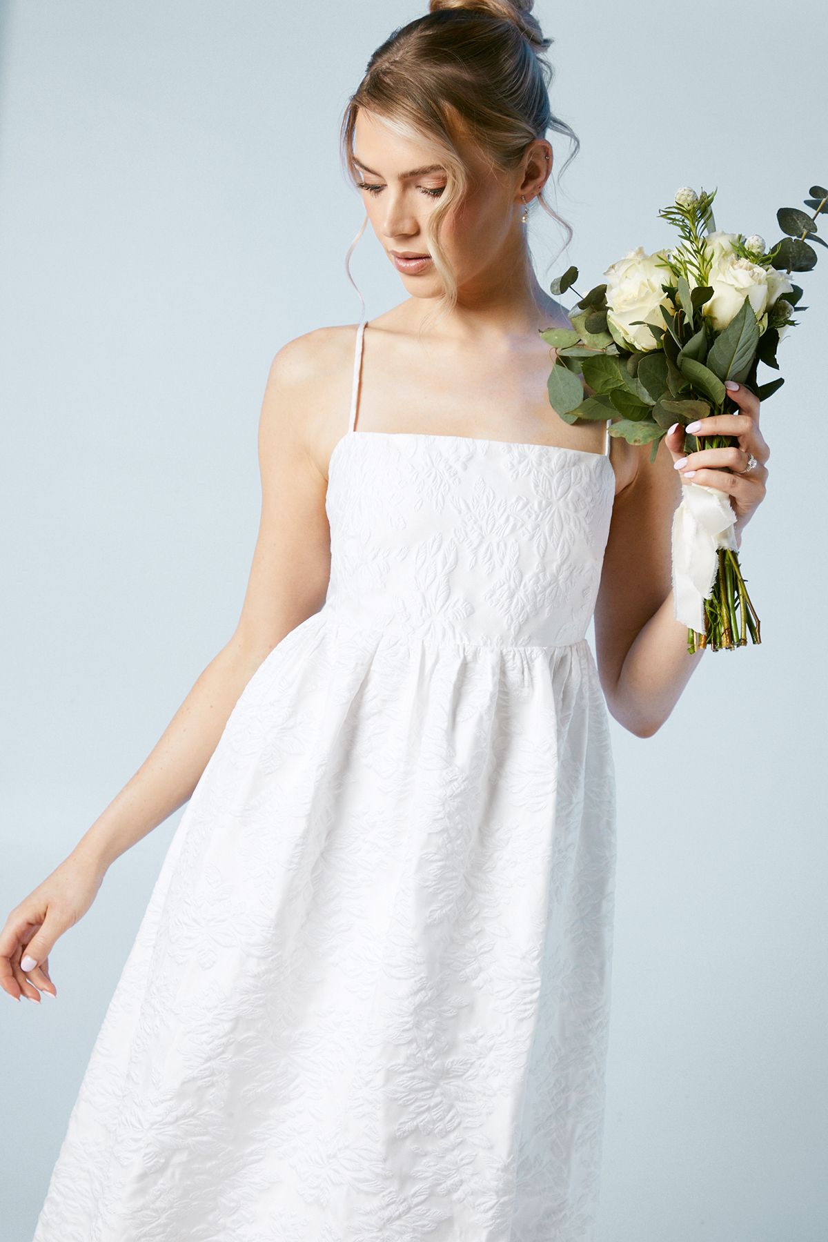 Oasis Cami Strap Babydoll Jacquard Wedding Dress Ivory image 4