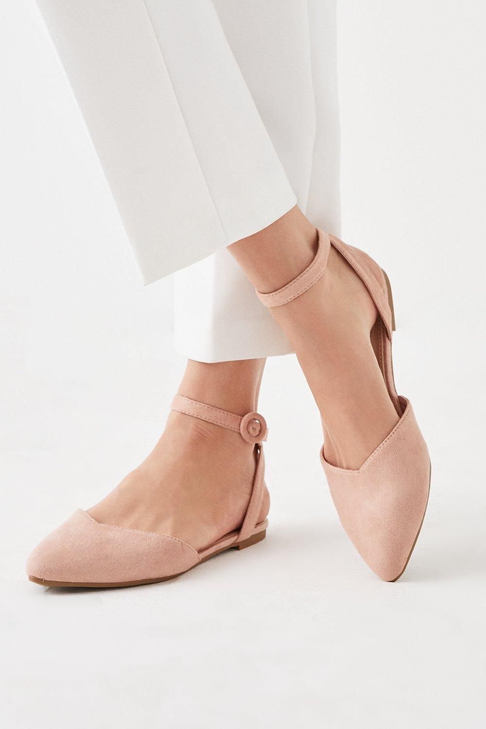 Dorothy Perkins Poppy Pointed Ankle Strap Ballet Pumps Blush image 1
