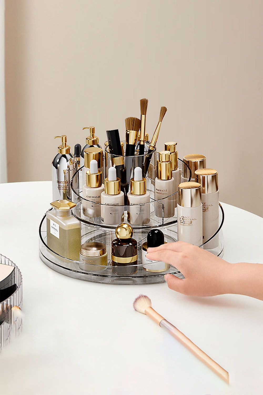 Living and Home Rotating Round Multifunctional Storage Skincare Shelf Desktop Organizer image 2