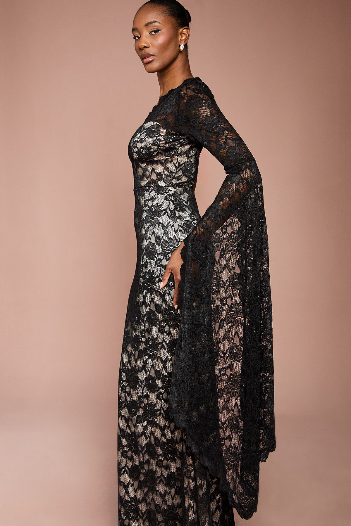 Coast One Shoulder Cap Detail Lace Maxi Dress Black image 2