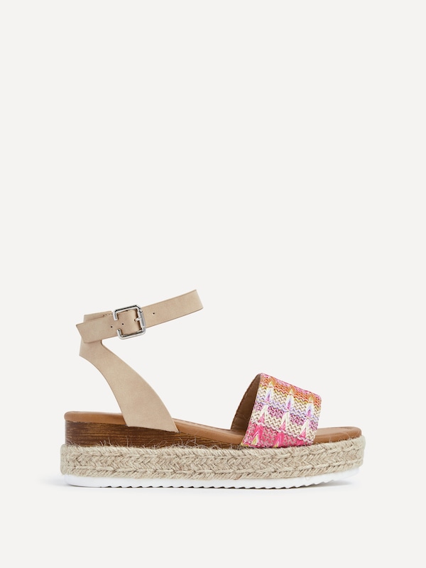 Linzi Sahara Wide Fit Multi Coloured Raffia Flatform Sandal