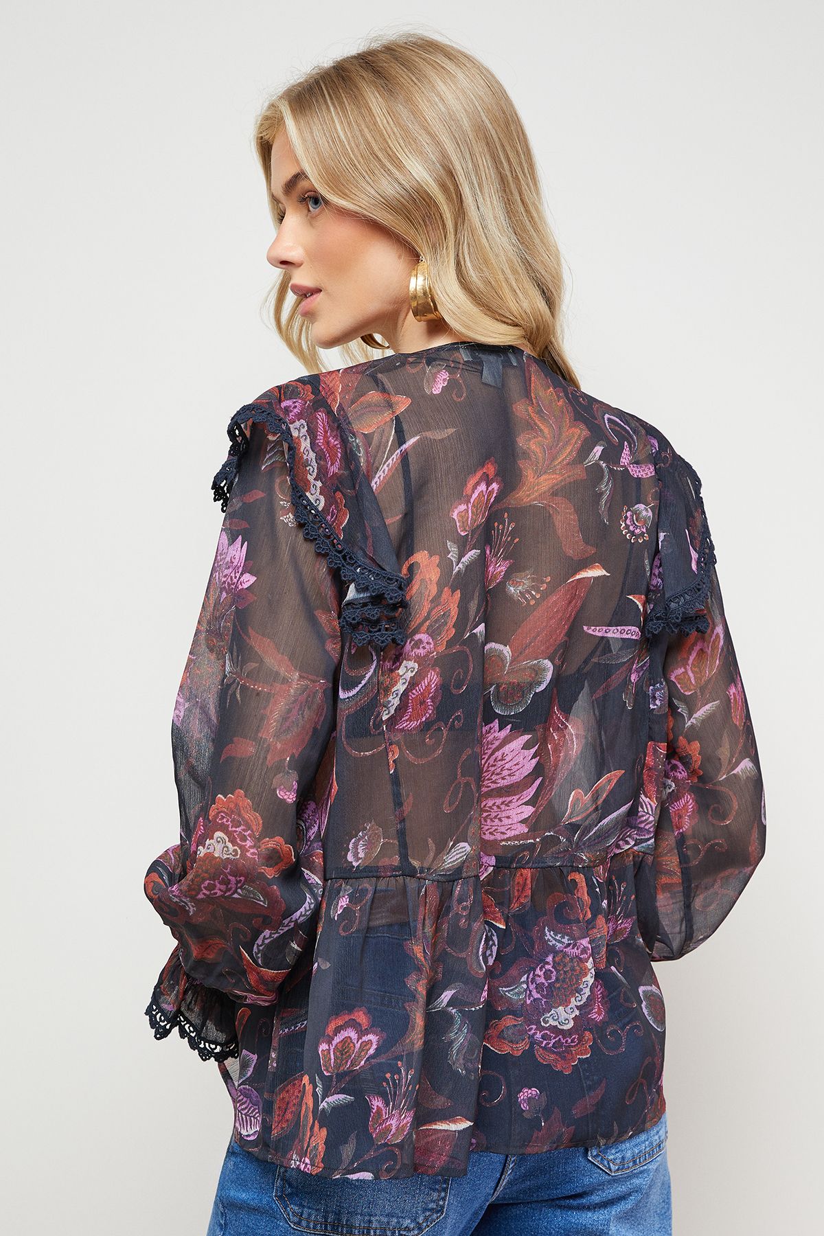 Oasis Printed Frill Detail Sheer Chiffon Blouse Multi image 4