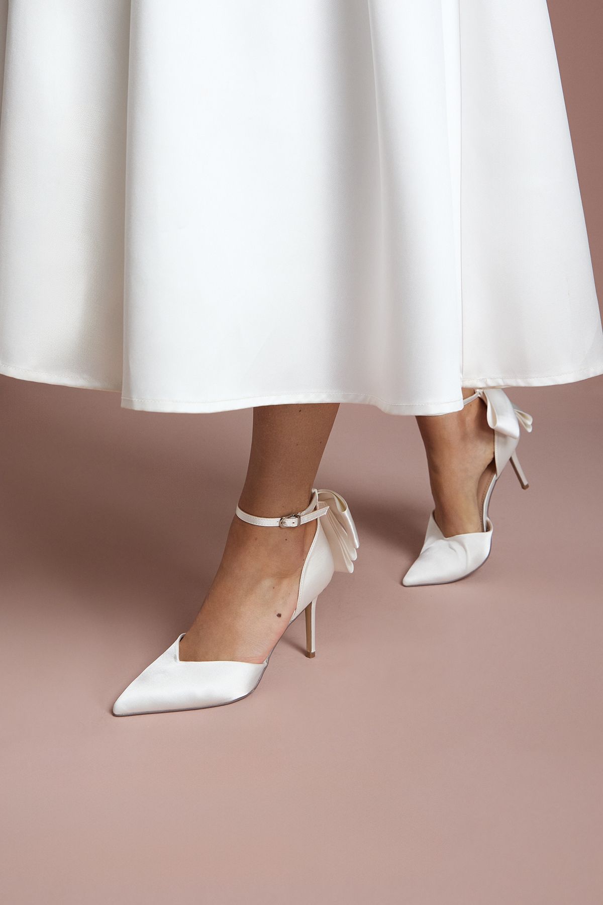 Coast Bridal Kittie Satin Bow Pointed High Stiletto Heel Comfort Sock Court Shoes White image 3