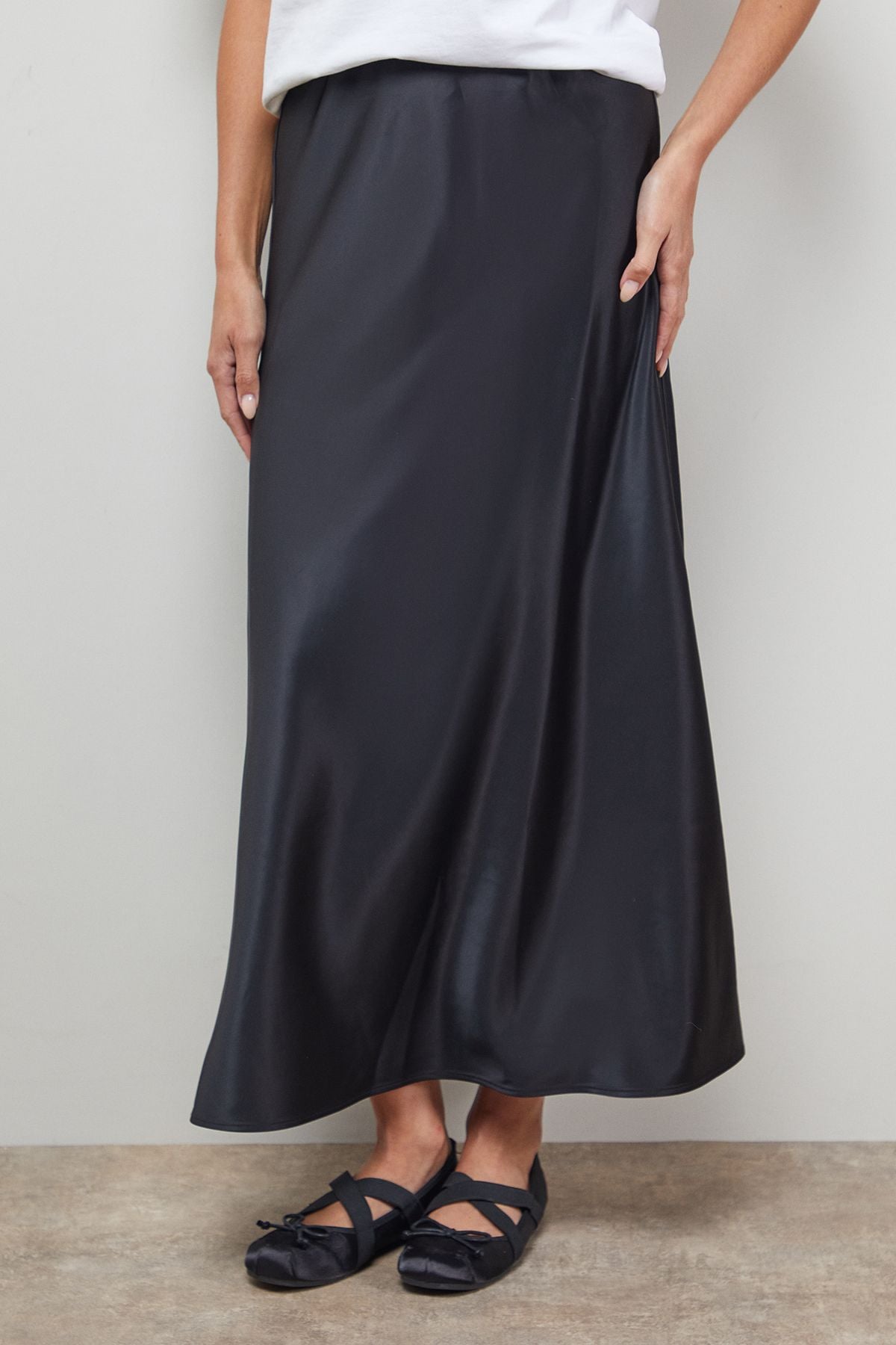 Oasis Bias Cut Satin Midi Skirt Black image 2