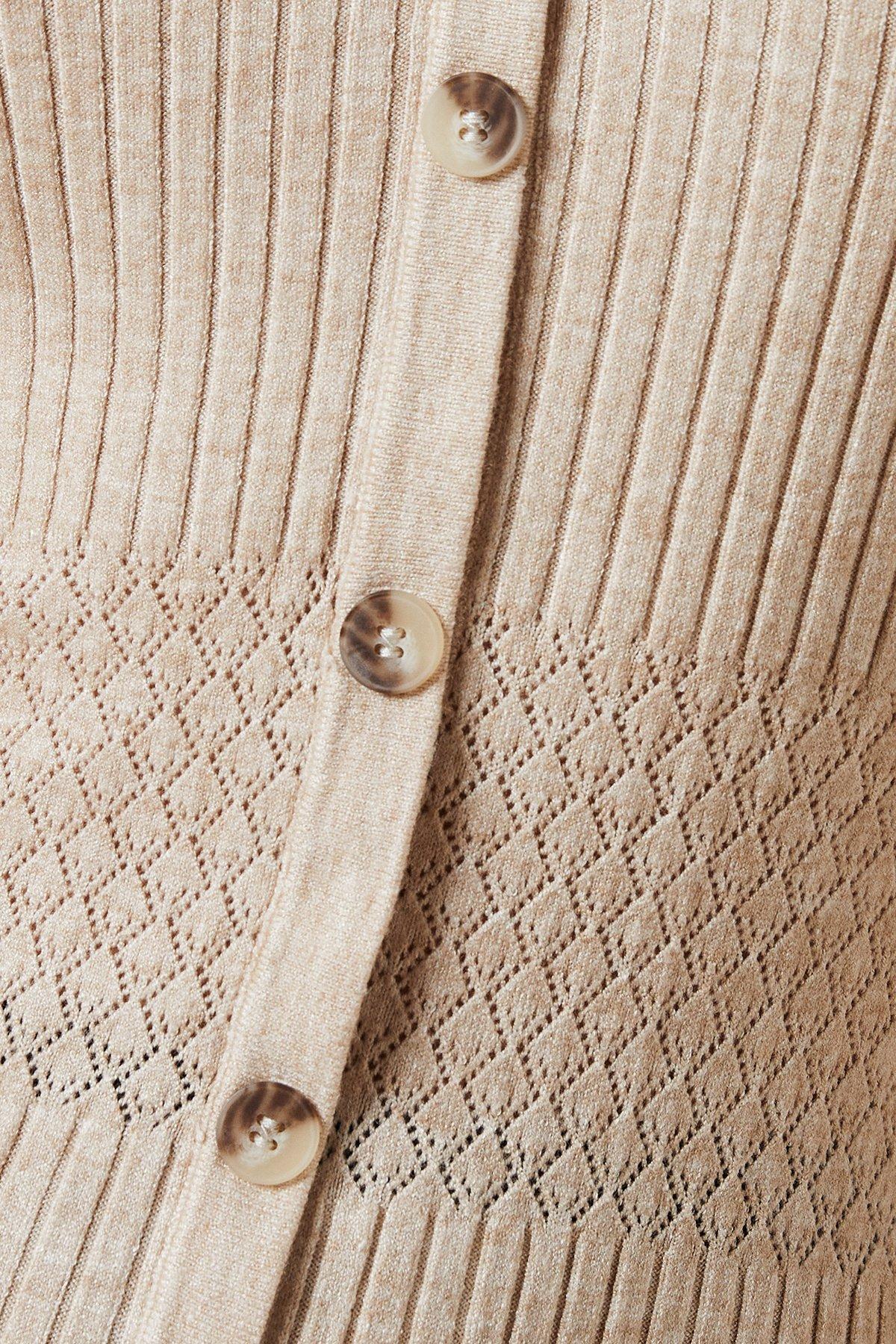Oasis Pointelle Waist Detail Button Down Knitted Midi Dress Ecru image 5