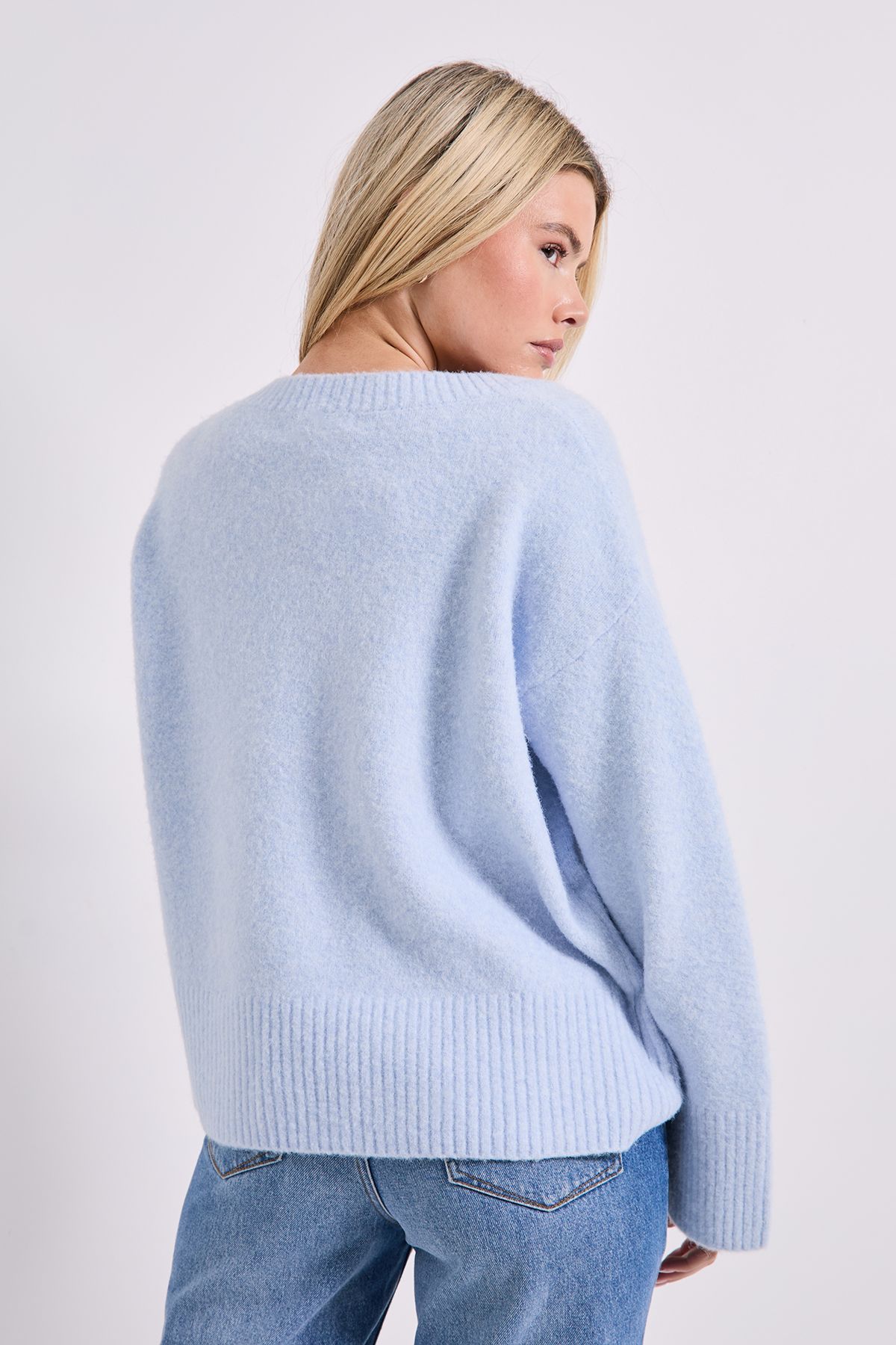 Dorothy Perkins V Neck Marl Jumper Blue image 3