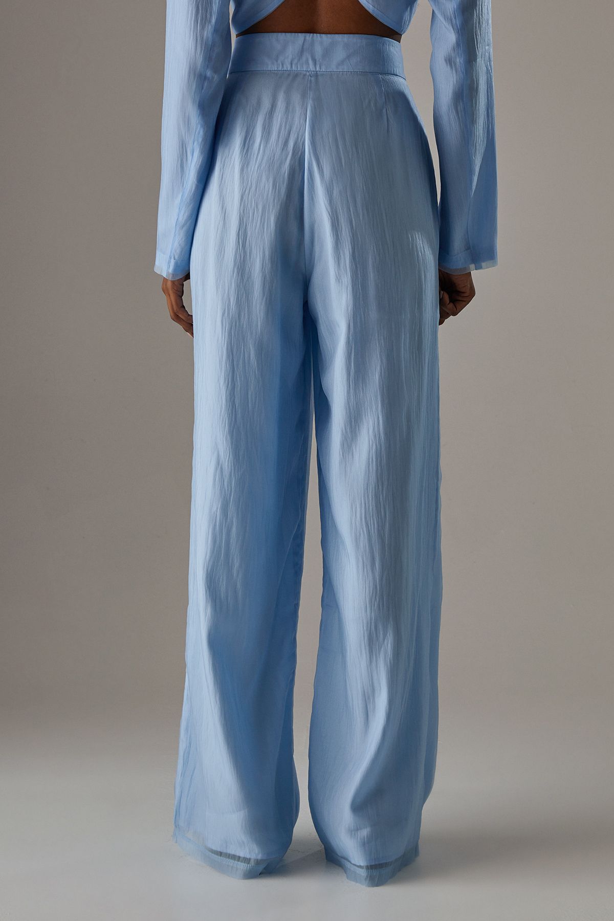 Warehouse Organza High Waisted Wide Leg Trousers True Blue image 3