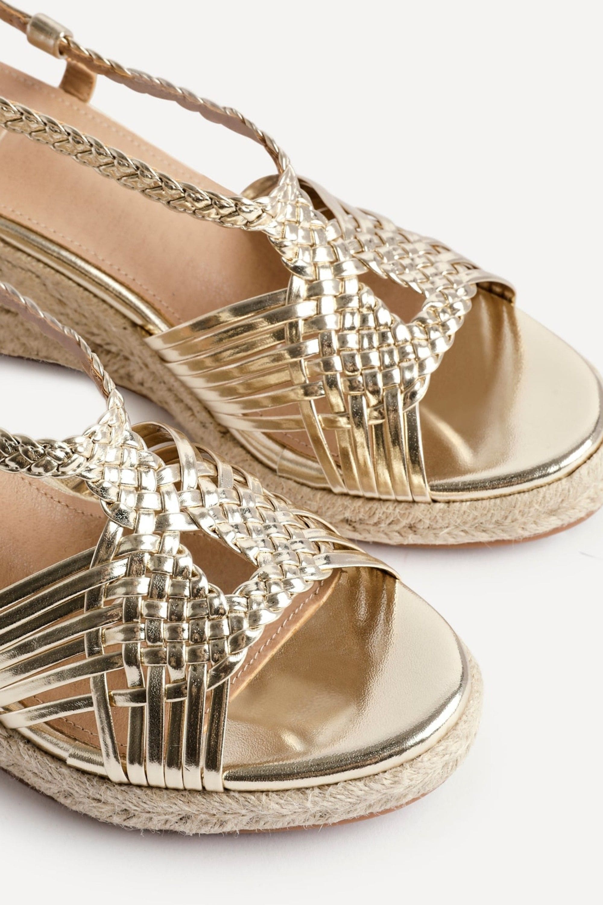 Linzi Evolve Gold Faux Leather Woven Espadrille Wedge image 4