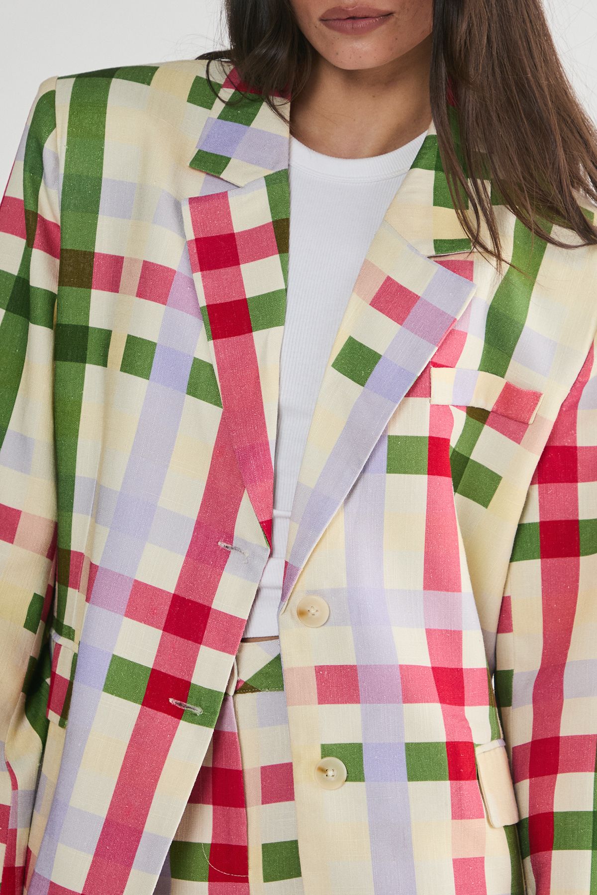 NastyGal Linen Mix Gingham Oversized Blazer Multi image 5