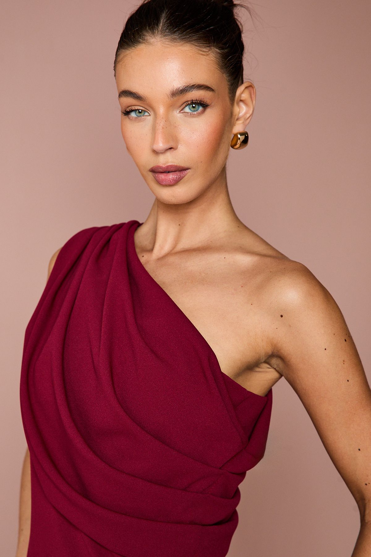 Coast One Shoulder Stretch Crepe Maxi Dress Wine image 4