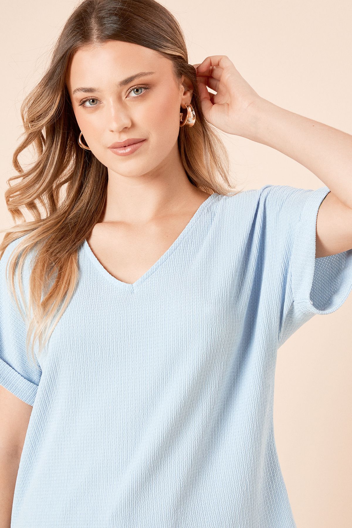 Dorothy Perkins V Neck Roll Sleeve Jersey Top Blue image 3