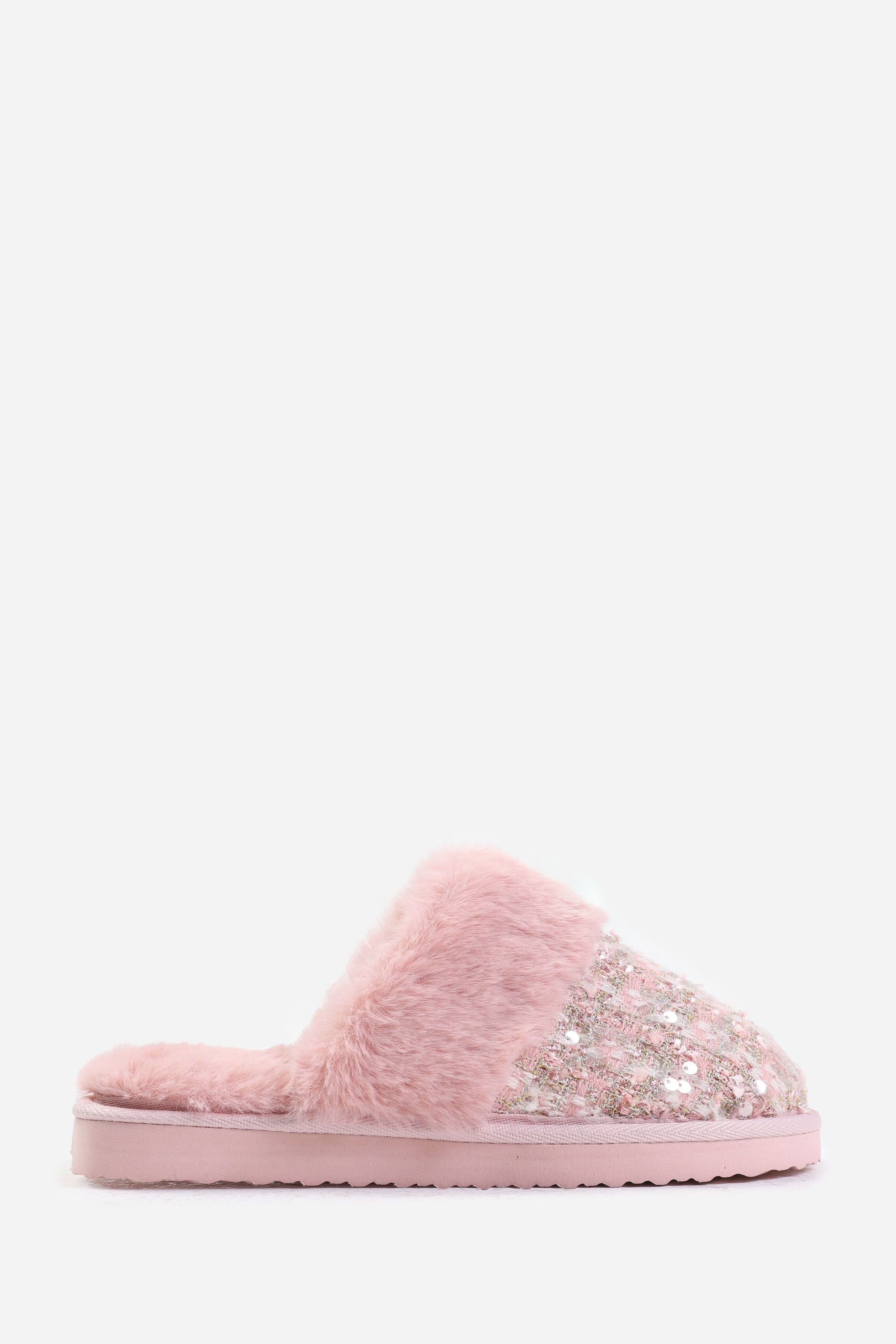 Where's That From 'Celeste' Sequin Tweed Mule Slippers With Faux Fur Trim image 2