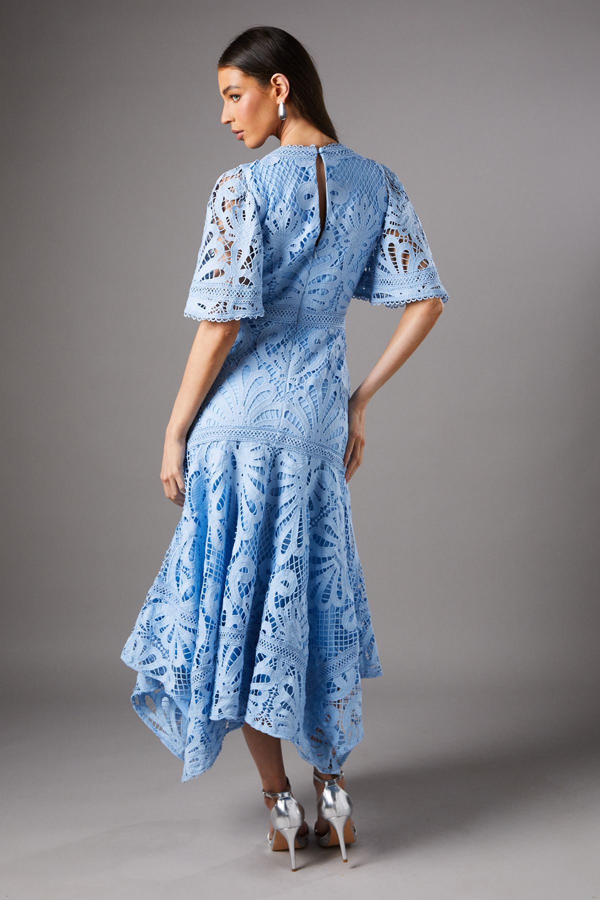 Coast Placement Lace Hanky Hem Dress Blue image 3