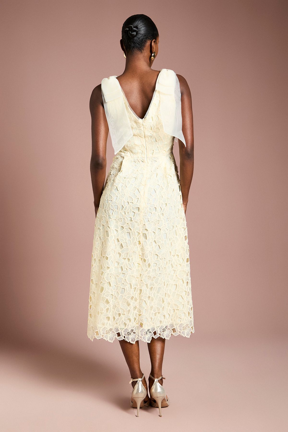 Coast Shoulder Organza Lace Midi Dress Lemon image 3