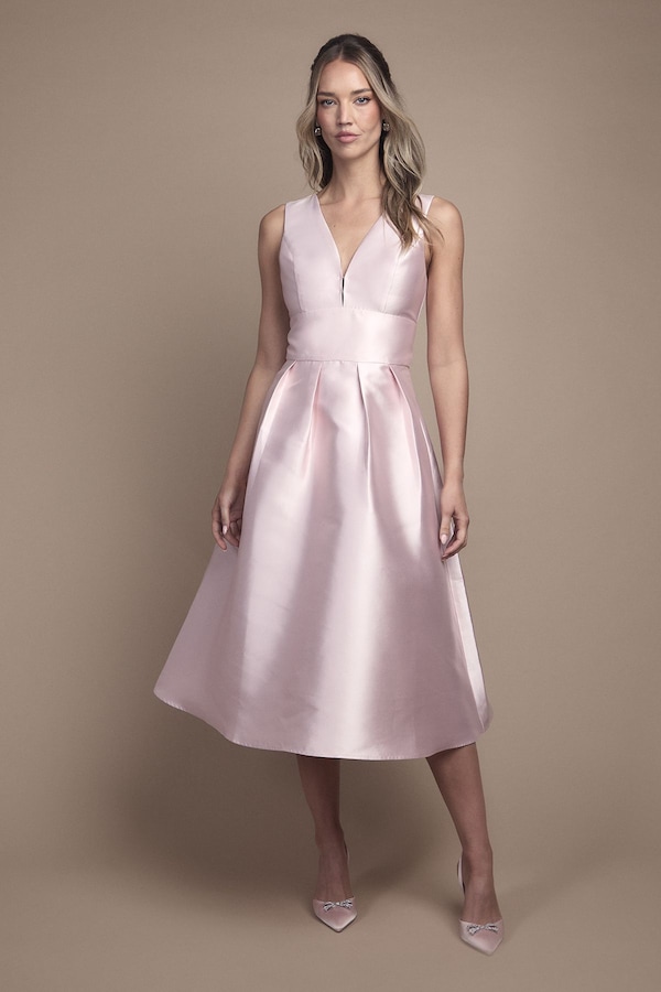 Coast Plunge Neck Structured Twill Midi Bridesmaid Dress Blush