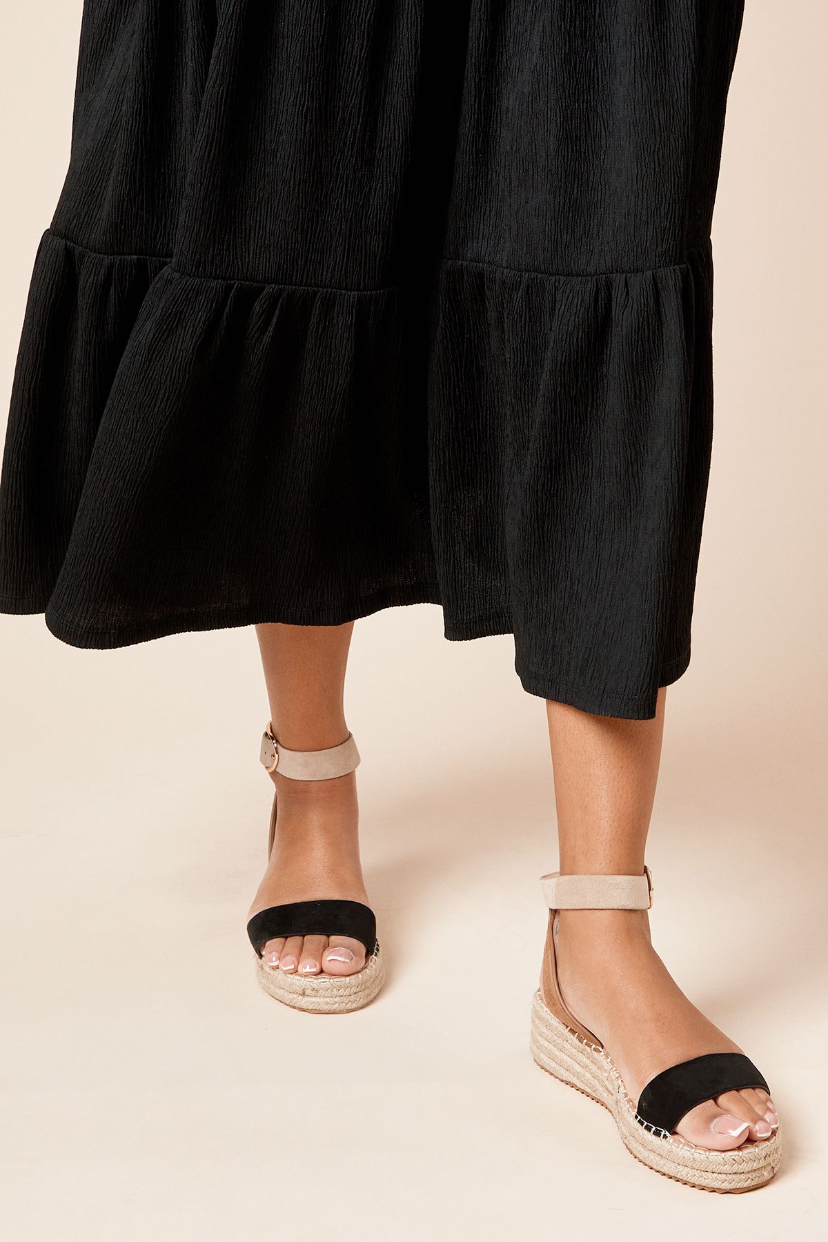 Dorothy Perkins Riva Faux Suede Strap Medium Espadrille Wedge Sandals Natural Black image 2