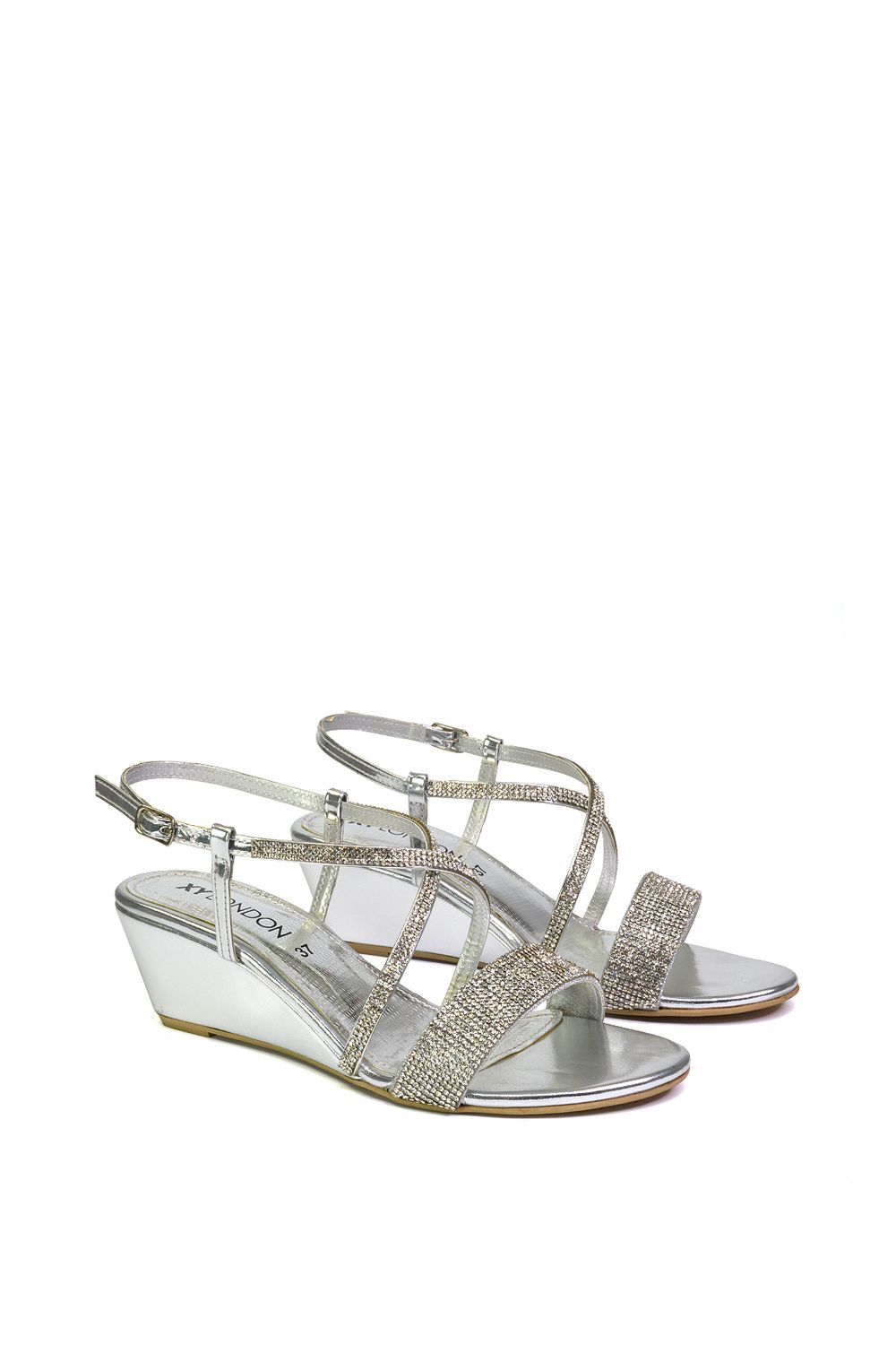 XY London 'Ocean' Sparkly Gem Crystal Diamante Ankle Strap Sandal Wedge Heels image 4