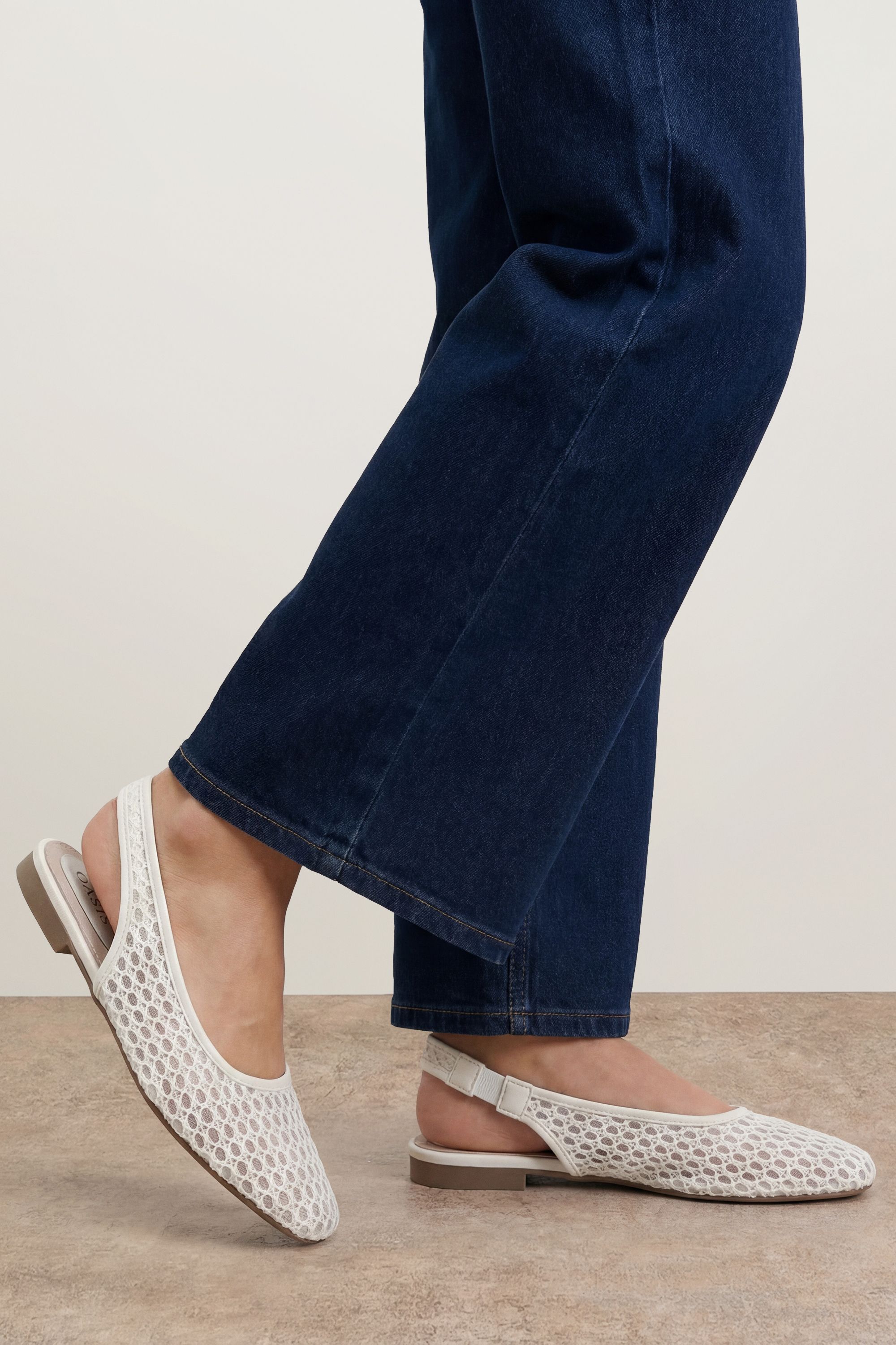 Oasis Shauna Faux Leather Lace Slingback Ballet Pumps Beige