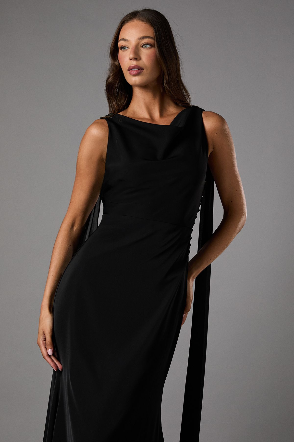 Coast Chiffon Detail Cowl Back Crepe Maxi Dress Black image 2