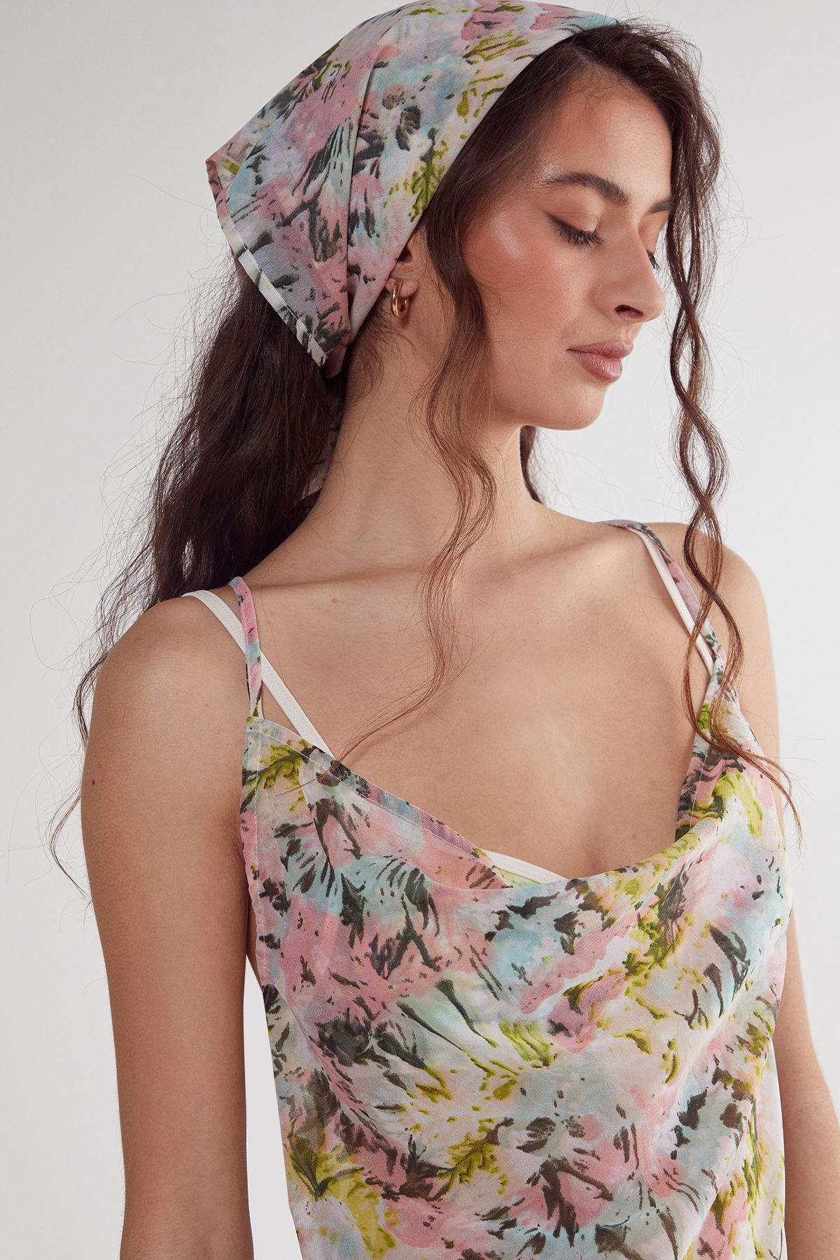 NastyGal Tie Dye Cowl Neck Beach Dress and Headscarf Multi image 2