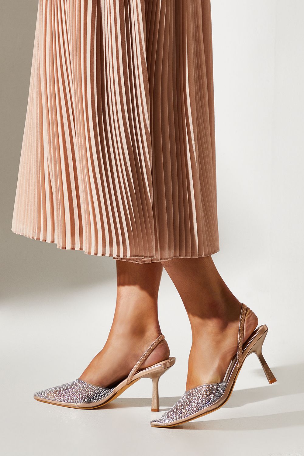 Coast Wide Fit Tilly Diamante And Pearl Sling Back Pointed Court Shoes Rose Gold image 3