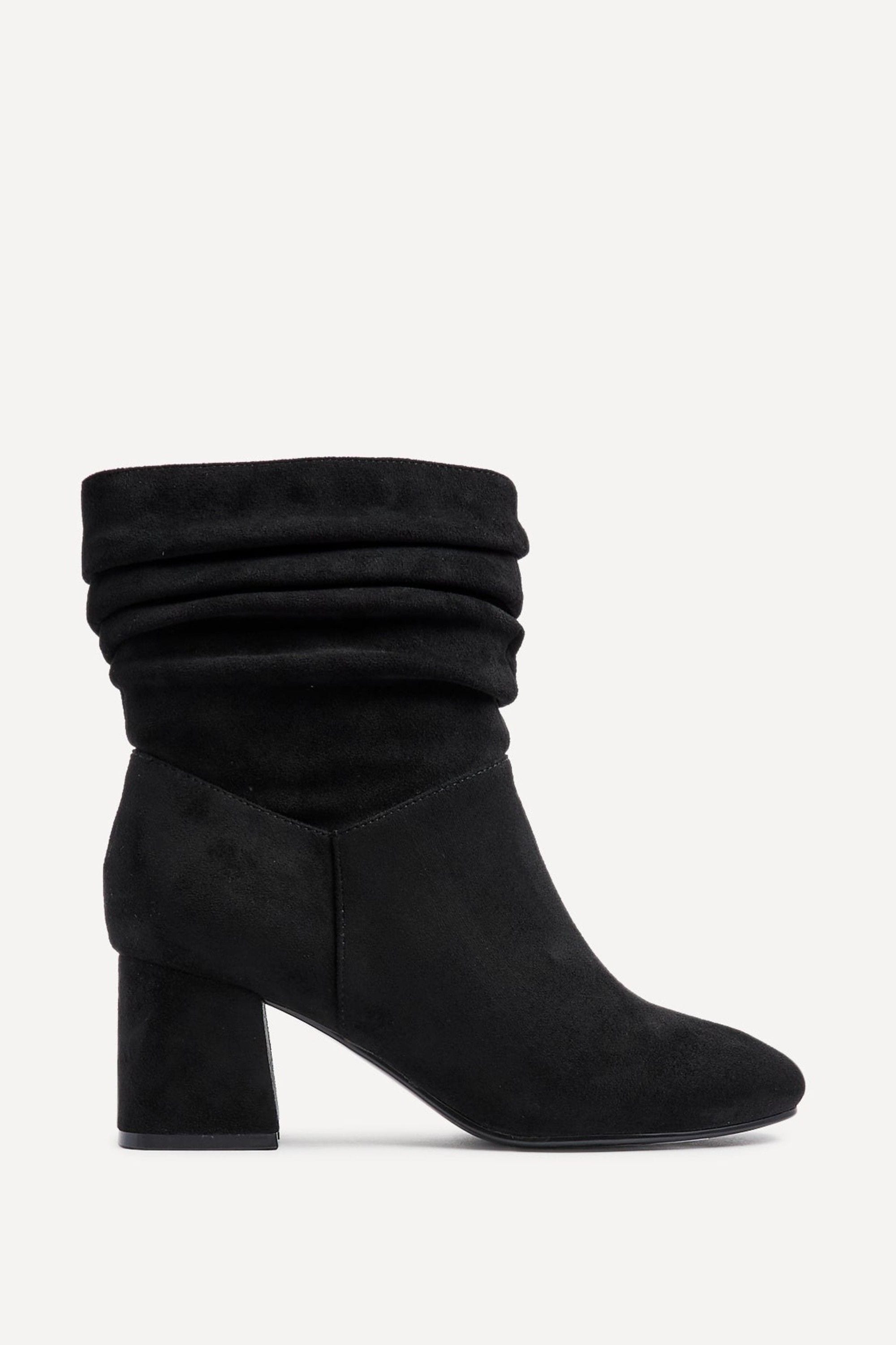 Linzi Zayda Wide Fit Black Faux Suede Ruched Heeled Ankle Boot image 1