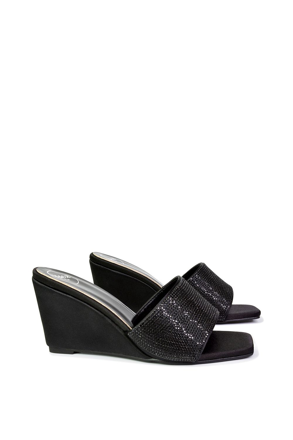 XY London 'Eliza' Slip On Mule Diamante Sandal Wedge Heels With Square Toe image 2