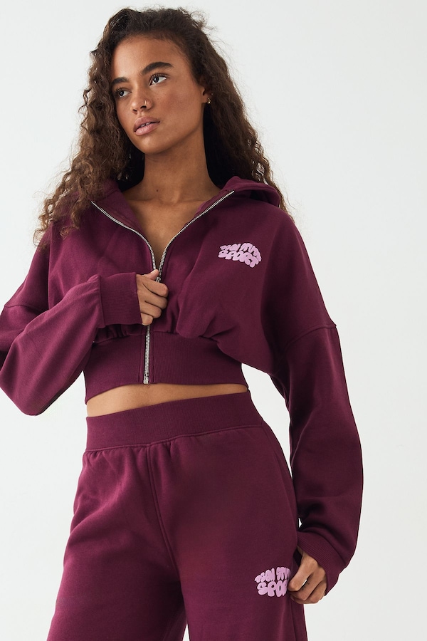 DSGN Studio DSGN Studio Sport Bubble Print Boxy Crop Zip Through Hoodie Plum