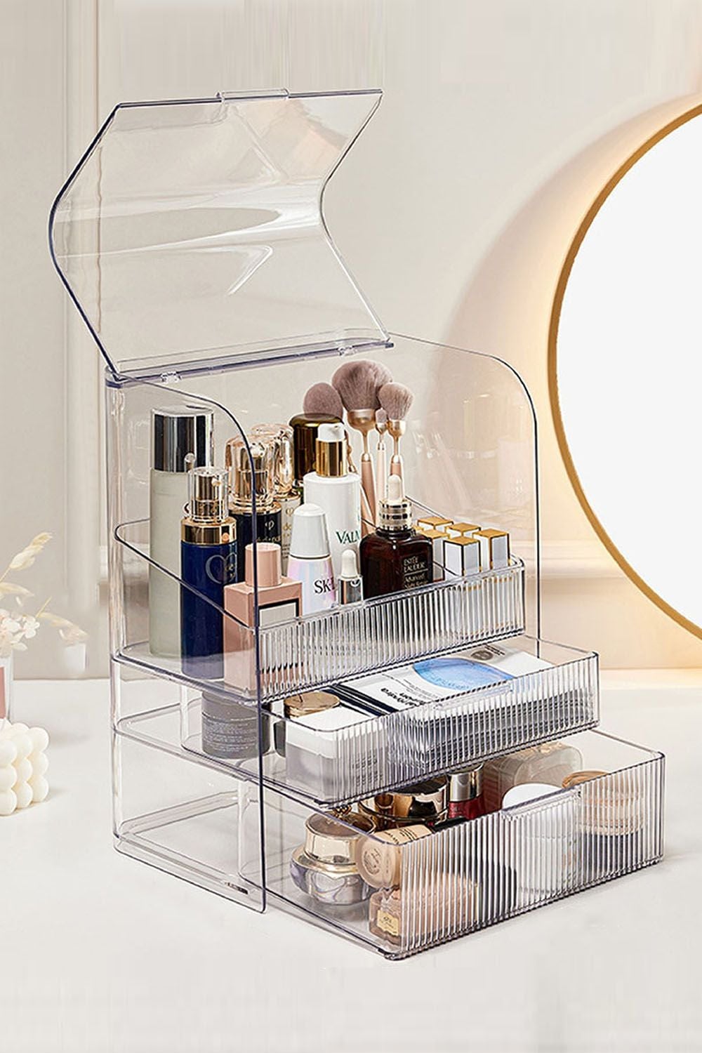 Living and Home Large Waterproof Acrylic Makeup Organizer Storage Box Skincare Display Case For Bedroom image 2