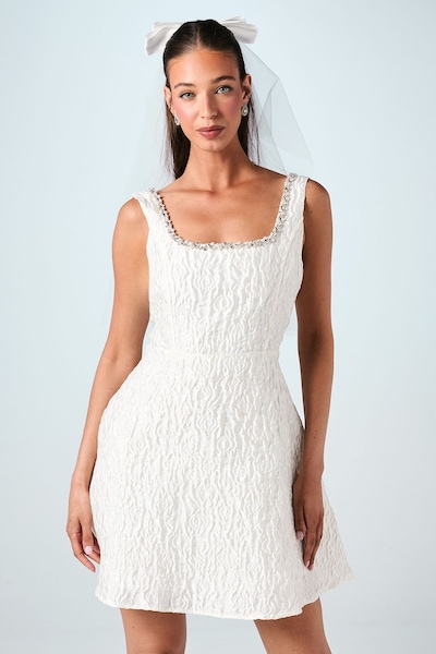 Coast Jacquard Full Skirted Mini Dress With Jewel Trim Ivory