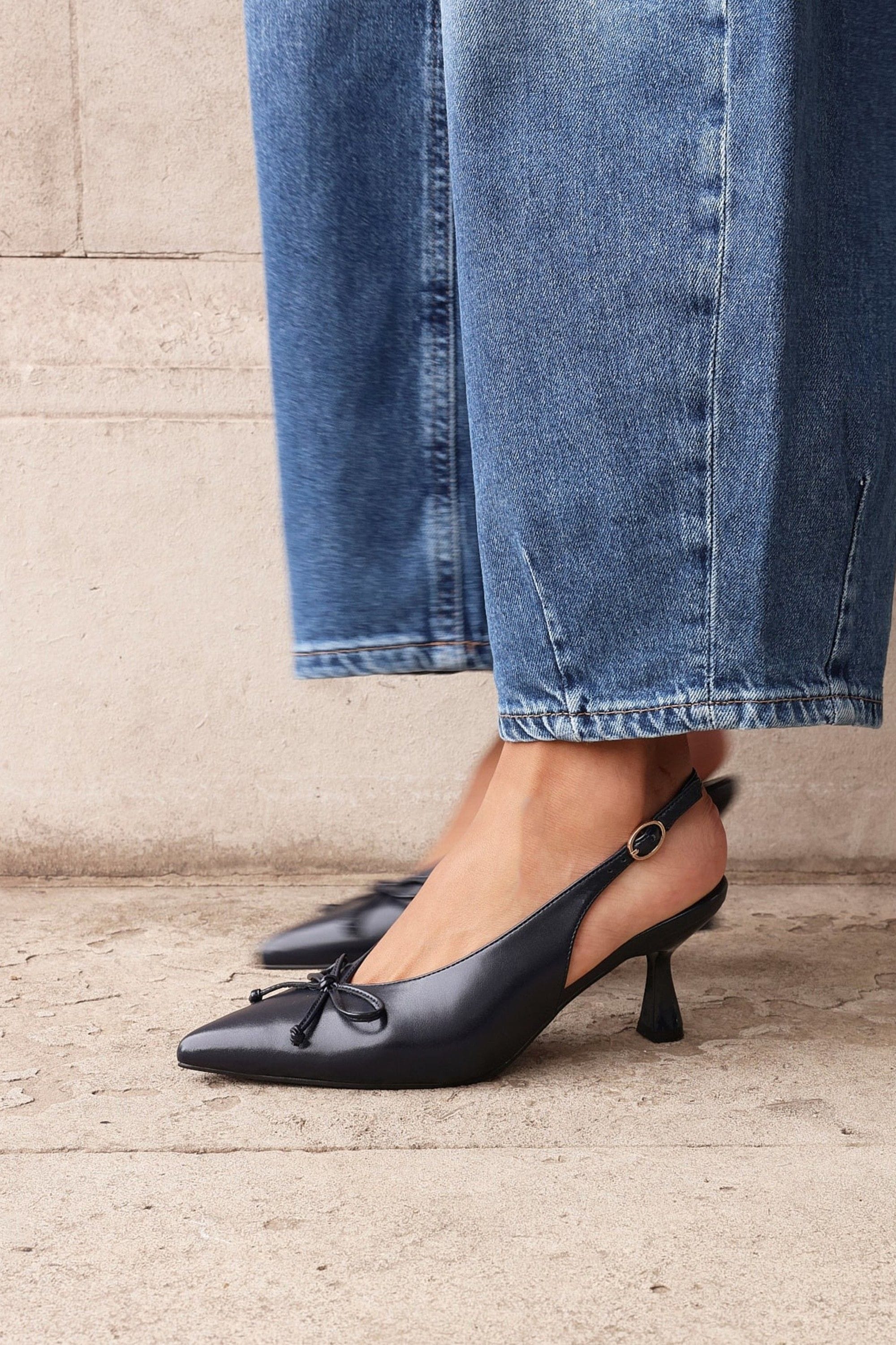 Linzi Ribbon Navy Faux Leather Slingback Court Heel image 2