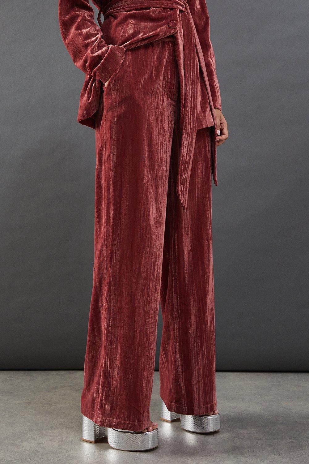 Warehouse Crushed Velvet High Waisted Tailored Trouser Rose image 4