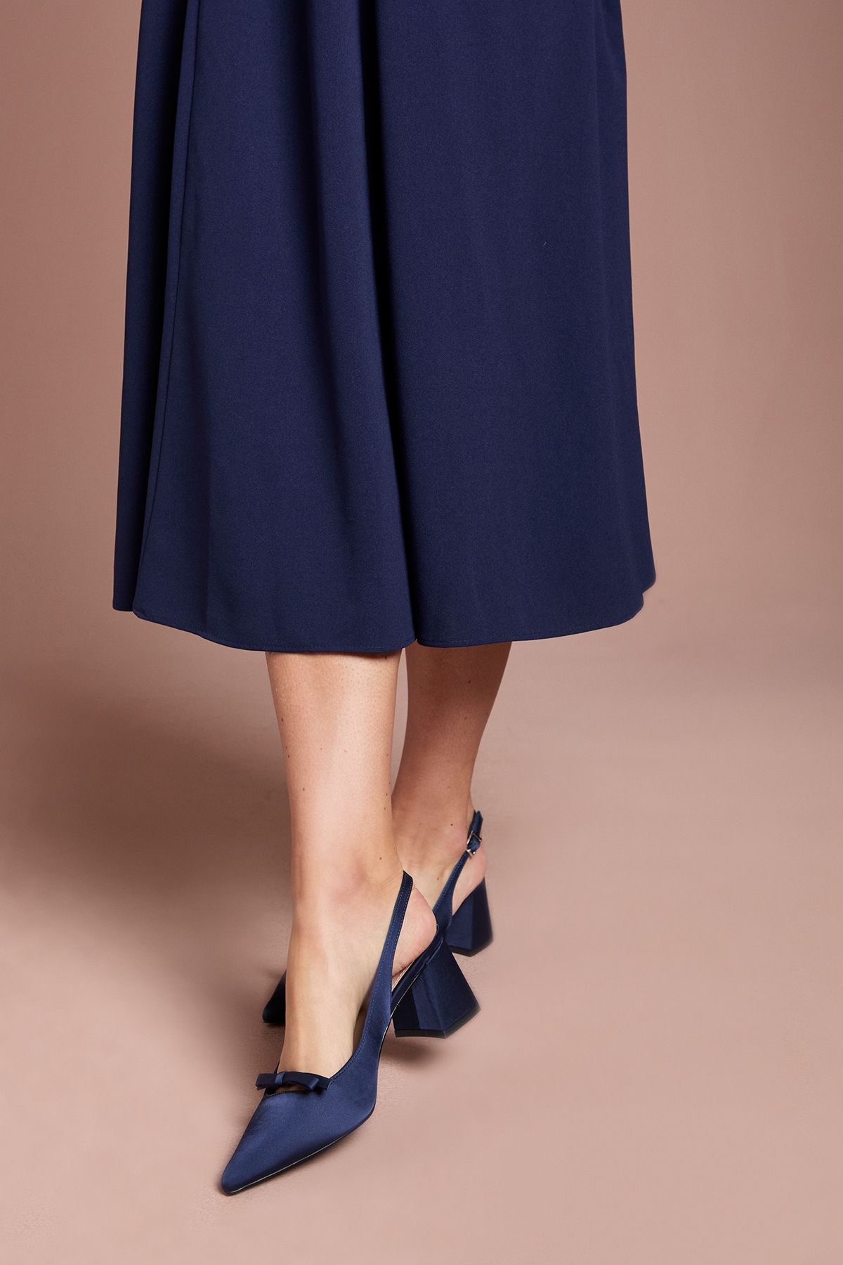 Coast Riley Satin Bow Detail Slingback Medium Block Heel Court Shoes Navy image 2