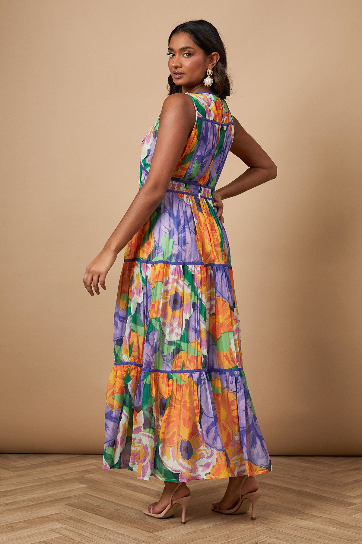 Oasis Floral Contrast Panel Midi Dress Floral image 3