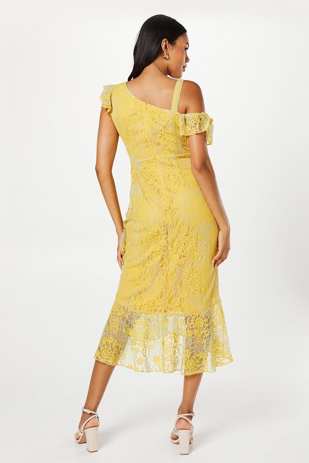 Coast Ruffle Lace Pencil Dress With Flute Hem Yellow image 3