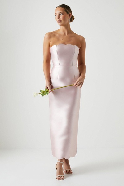 Coast Scallop Detail Twill Column Bridesmaid Dress Blush