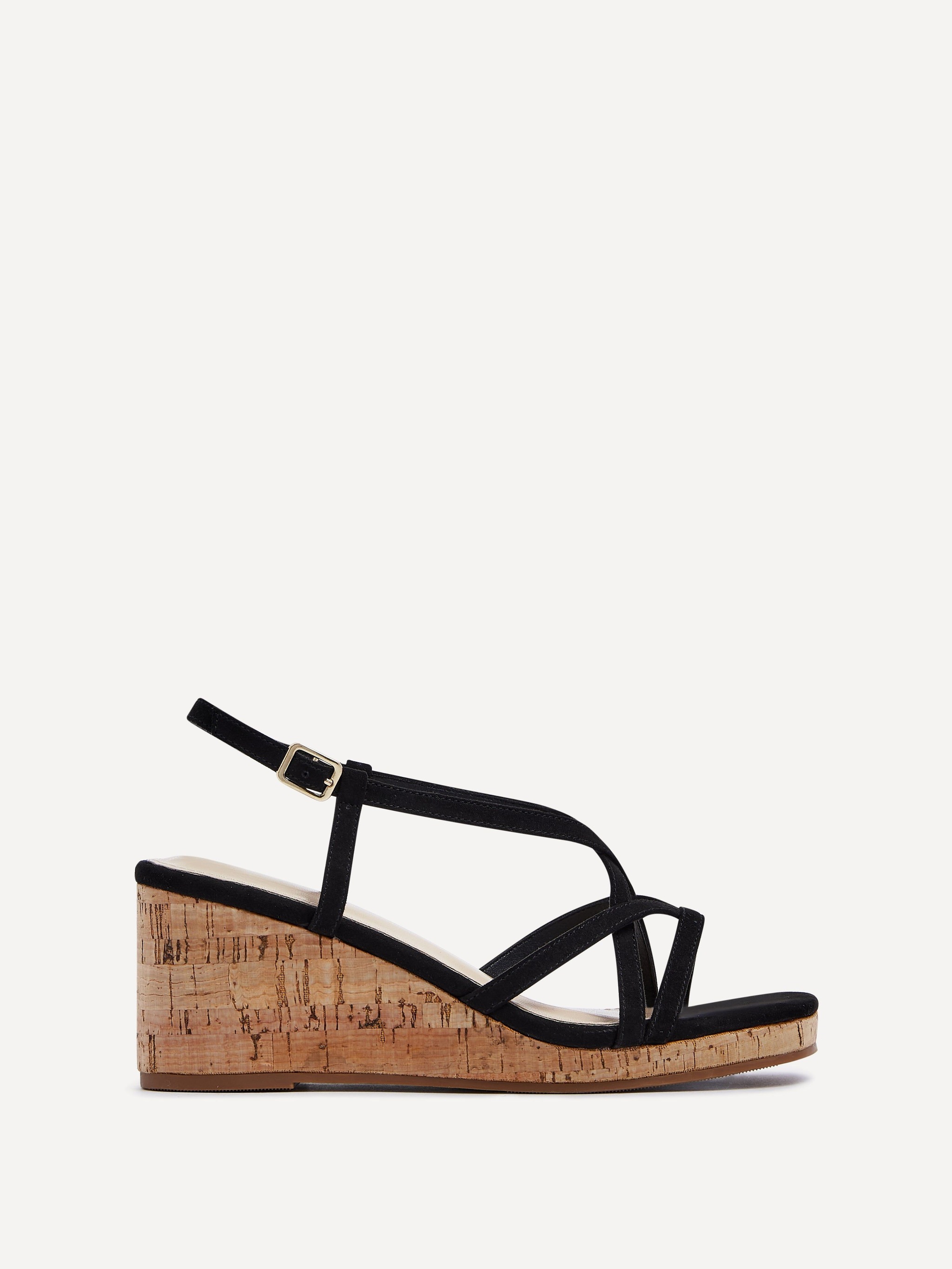 Linzi Safiya Black Faux Suede Strappy Wedge Sandal image 1